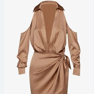 SER.O.YA Tan Cut Out Ruched Mini Dress